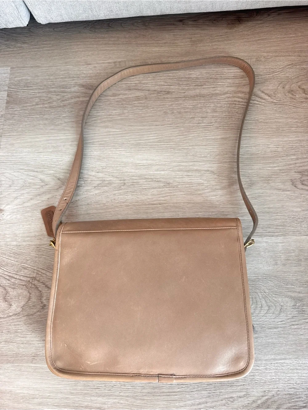 Coach Tan Leather Satchel with Gold Buckle